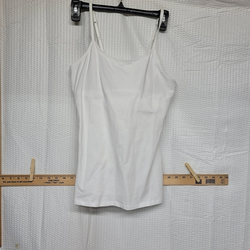 White Cotton Blend Camisole Shelf Bra Adjustable Spaghetti Straps Size S